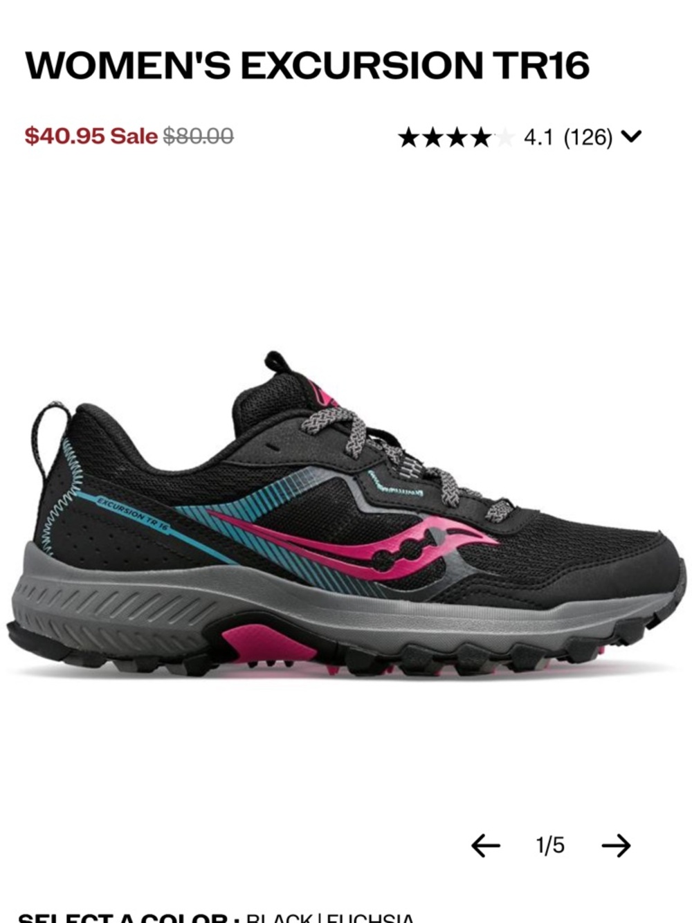 Saucony Women's Excursion TR16 Trail Shoe — Black/Pink/Teal
